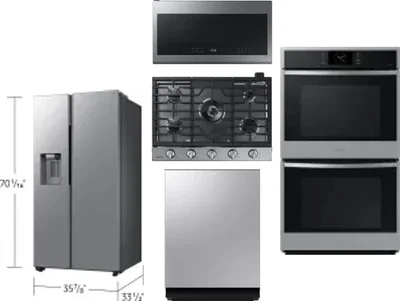 5 Piece Package Includes Refrigerator, Cooktop, Wall Oven, Microwave And Dishwasher