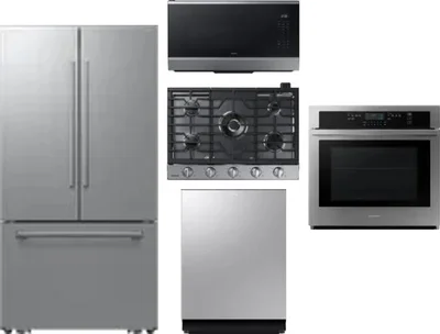 5 Piece Package Includes Refrigerator, Cooktop, Wall Oven, Microwave And Dishwasher