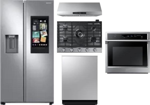 5 Piece Package Includes Refrigerator, Cooktop, Wall Oven, Hood And Dishwasher