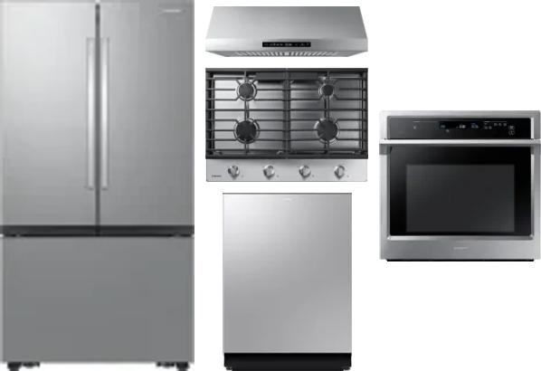 5 Piece Package Includes Refrigerator, Cooktop, Wall Oven, Hood And Dishwasher