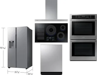5 Piece Package Includes Refrigerator, Cooktop, Wall Oven, Hood And Dishwasher