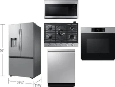 5 Piece Package Includes Refrigerator, Cooktop, Wall Oven, Microwave And Dishwasher
