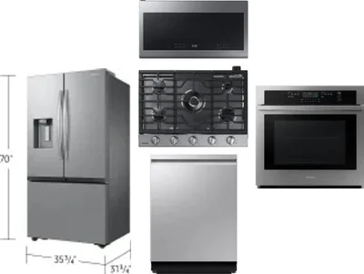 5 Piece Package Includes Refrigerator, Cooktop, Wall Oven, Microwave And Dishwasher