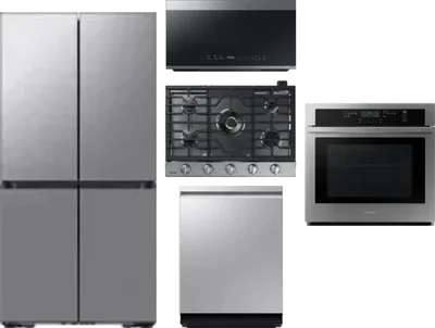 5 Piece Package Includes Refrigerator, Cooktop, Wall Oven, Microwave And Dishwasher