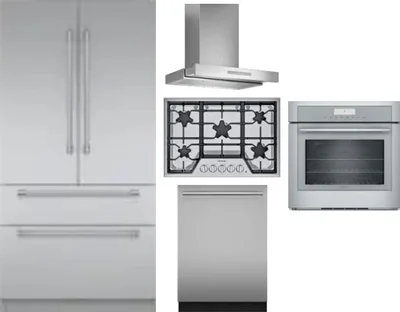 5 Piece Package Includes Refrigerator, Cooktop, Wall Oven, Hood And Dishwasher