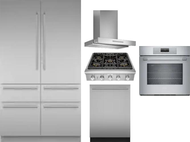 5 Piece Package Includes Refrigerator, Cooktop, Wall Oven, Hood And Dishwasher