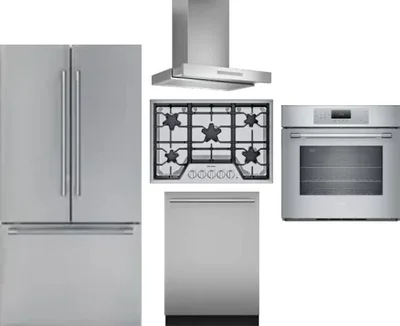 5 Piece Package Includes Refrigerator, Cooktop, Wall Oven, Hood And Dishwasher