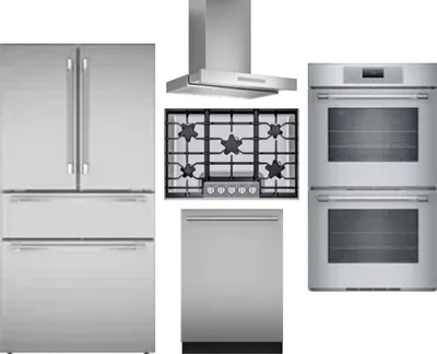 5 Piece Package Includes Refrigerator, Cooktop, Wall Oven, Hood And Dishwasher