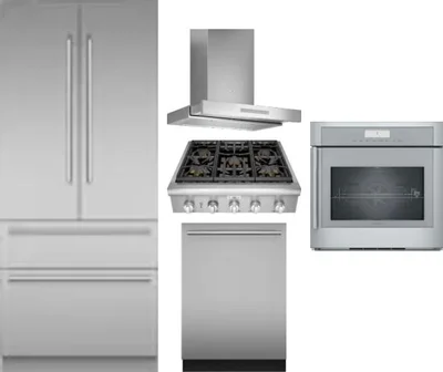 5 Piece Package Includes Refrigerator, Cooktop, Wall Oven, Hood And Dishwasher