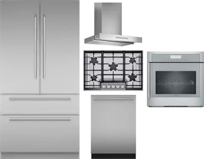5 Piece Package Includes Refrigerator, Cooktop, Wall Oven, Hood And Dishwasher