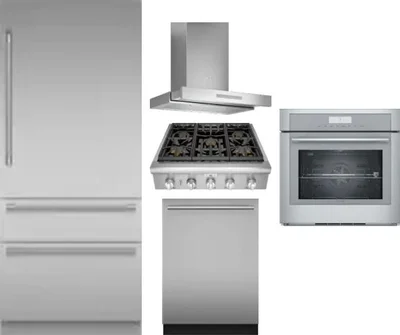5 Piece Package Includes Refrigerator, Cooktop, Wall Oven, Hood And Dishwasher