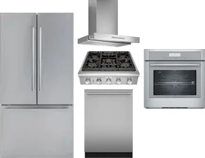 5 Piece Package Includes Refrigerator, Cooktop, Wall Oven, Hood And Dishwasher