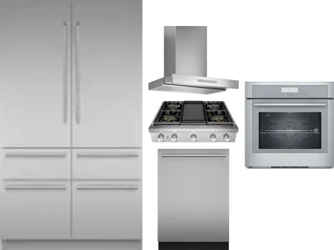 5 Piece Package Includes Refrigerator, Cooktop, Wall Oven, Hood And Dishwasher