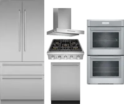 5 Piece Package Includes Refrigerator, Cooktop, Wall Oven, Hood And Dishwasher
