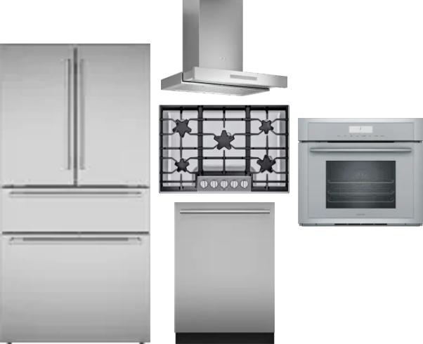 5 Piece Package Includes Refrigerator, Cooktop, Wall Oven, Hood And Dishwasher
