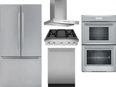 5 Piece Package Includes Refrigerator, Cooktop, Wall Oven, Hood And Dishwasher