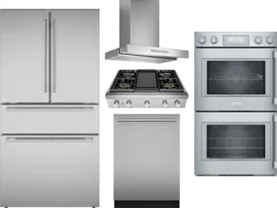 5 Piece Package Includes Refrigerator, Cooktop, Wall Oven, Hood And Dishwasher
