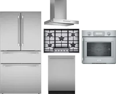 5 Piece Package Includes Refrigerator, Cooktop, Wall Oven, Hood And Dishwasher