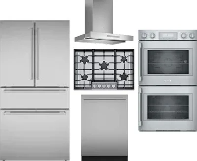 5 Piece Package Includes Refrigerator, Cooktop, Wall Oven, Hood And Dishwasher