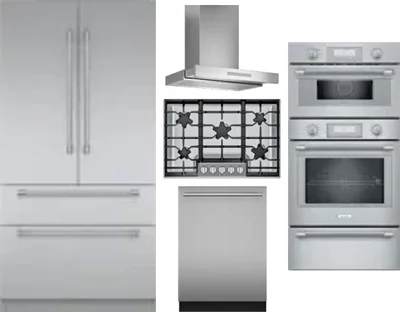 5 Piece Package Includes Refrigerator, Cooktop, Wall Oven, Hood And Dishwasher