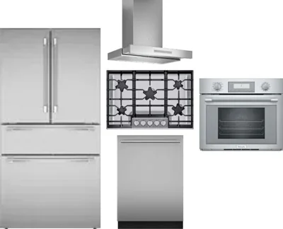 5 Piece Package Includes Refrigerator, Cooktop, Wall Oven, Hood And Dishwasher