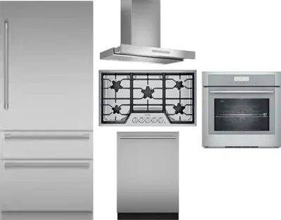 5 Piece Package Includes Refrigerator, Cooktop, Wall Oven, Hood And Dishwasher