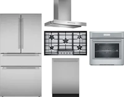 5 Piece Package Includes Refrigerator, Cooktop, Wall Oven, Hood And Dishwasher