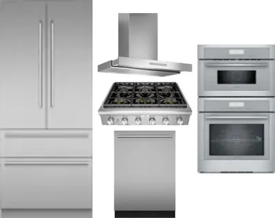 5 Piece Package Includes Refrigerator, Cooktop, Wall Oven, Hood And Dishwasher