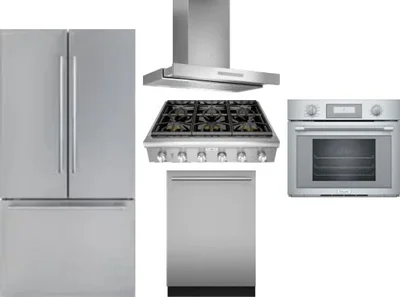5 Piece Package Includes Refrigerator, Cooktop, Wall Oven, Hood And Dishwasher