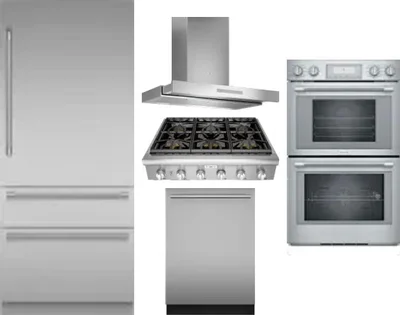 5 Piece Package Includes Refrigerator, Cooktop, Wall Oven, Hood And Dishwasher