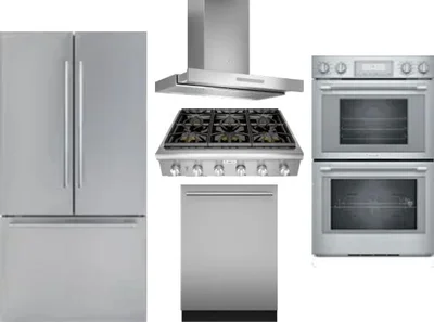 5 Piece Package Includes Refrigerator, Cooktop, Wall Oven, Hood And Dishwasher