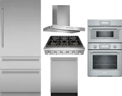 5 Piece Package Includes Refrigerator, Cooktop, Wall Oven, Hood And Dishwasher