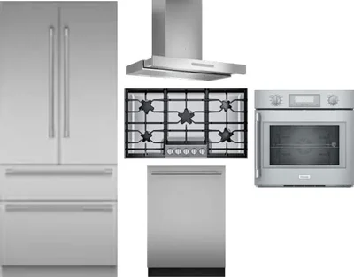 5 Piece Package Includes Refrigerator, Cooktop, Wall Oven, Hood And Dishwasher