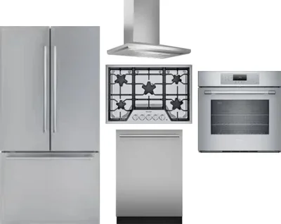 5 Piece Package Includes Refrigerator, Cooktop, Wall Oven, Hood And Dishwasher