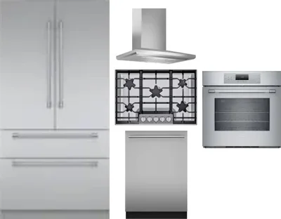 5 Piece Package Includes Refrigerator, Cooktop, Wall Oven, Hood And Dishwasher