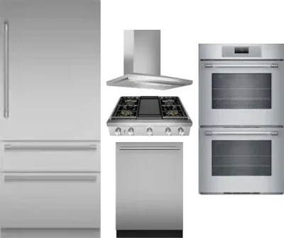 5 Piece Package Includes Refrigerator, Cooktop, Wall Oven, Hood And Dishwasher