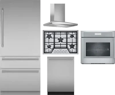 5 Piece Package Includes Refrigerator, Cooktop, Wall Oven, Hood And Dishwasher