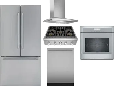 5 Piece Package Includes Refrigerator, Cooktop, Wall Oven, Hood And Dishwasher