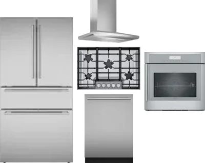 5 Piece Package Includes Refrigerator, Cooktop, Wall Oven, Hood And Dishwasher
