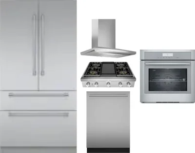 5 Piece Package Includes Refrigerator, Cooktop, Wall Oven, Hood And Dishwasher