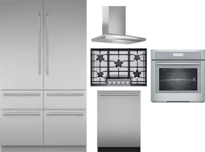 5 Piece Package Includes Refrigerator, Cooktop, Wall Oven, Hood And Dishwasher