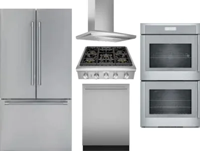 5 Piece Package Includes Refrigerator, Cooktop, Wall Oven, Hood And Dishwasher