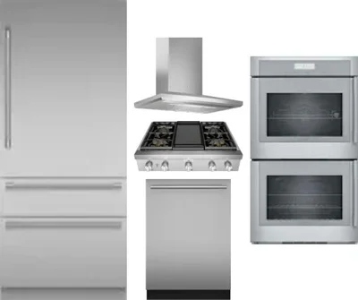 5 Piece Package Includes Refrigerator, Cooktop, Wall Oven, Hood And Dishwasher