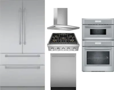 5 Piece Package Includes Refrigerator, Cooktop, Wall Oven, Hood And Dishwasher