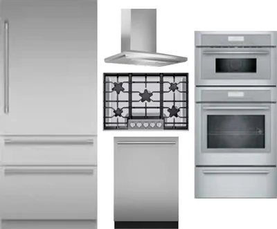 5 Piece Package Includes Refrigerator, Cooktop, Wall Oven, Hood And Dishwasher