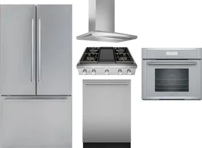 5 Piece Package Includes Refrigerator, Cooktop, Wall Oven, Hood And Dishwasher