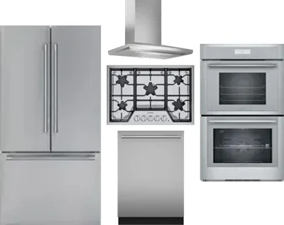 5 Piece Package Includes Refrigerator, Cooktop, Wall Oven, Hood And Dishwasher