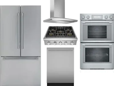 5 Piece Package Includes Refrigerator, Cooktop, Wall Oven, Hood And Dishwasher