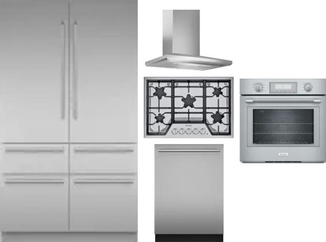 5 Piece Package Includes Refrigerator, Cooktop, Wall Oven, Hood And Dishwasher
