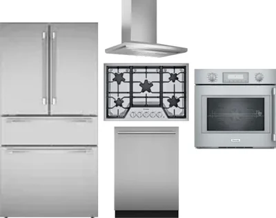 5 Piece Package Includes Refrigerator, Cooktop, Wall Oven, Hood And Dishwasher